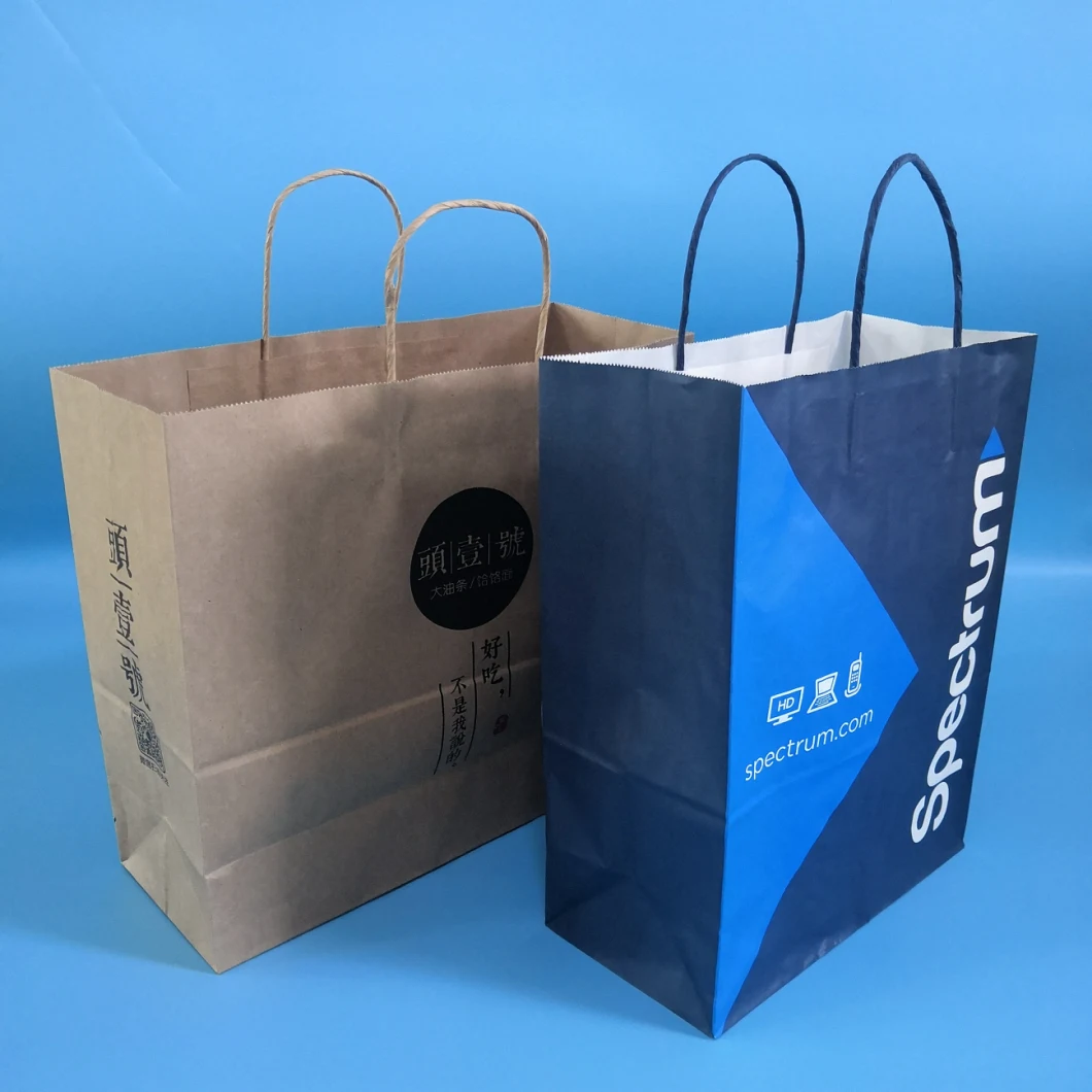 Custom Wholesale Kraft Paper Takeaway Die Cut Handle Paper Bag for Fast Food Packaging